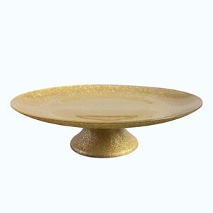 Gold Glitter Pedestal Footed Turkish Glass Cake Plate Stand 11 Inches